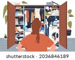 woman stand in front of messy... | Shutterstock .eps vector #2036846189