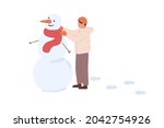 child making snowman with... | Shutterstock .eps vector #2042754926
