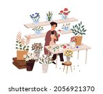 florist making bouquet in... | Shutterstock .eps vector #2056921370