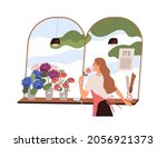 florist woman smelling fresh... | Shutterstock .eps vector #2056921373