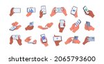 hands holding mobile phones set.... | Shutterstock .eps vector #2065793600