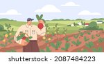 farmer collecting harvest on... | Shutterstock .eps vector #2087484223