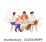 people having meal  lunch at... | Shutterstock .eps vector #2125319099