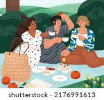 women friends on summer picnic  ...