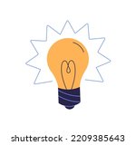 Electric lightbulb, glowing lamp. Lit light bulb, symbol of creative idea, solution, inspiration. Innovation, creativity, discovery concept. Flat vector illustration isolated on white background