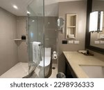 Bathroom decoration, tempered glass installation in bathroom