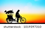 silhouette old man ride... | Shutterstock . vector #1019397310