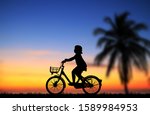 silhouette happy  girl   ride... | Shutterstock . vector #1589984953