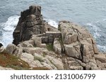 Small photo of Porthcurno, Penzance, UK: October 2021 - The Minack Theatre view of the rocky outcrop and doorway