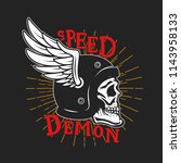 speed demon. skull in winged... | Shutterstock . vector #1143958133