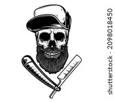 bearded skull with barber razor.... | Shutterstock .eps vector #2098018450
