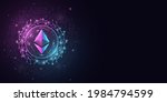 Ethereum cryptocurrency in a futuristic style. Digital coin ETH for banner, website or presentation. Vector blockchain for graphic design. EPS 10.