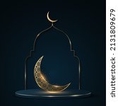 ramadan kareem 3d podium with... | Shutterstock .eps vector #2131809679