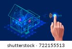 Security system of smart home. 3d house plan x-ray. Control locks the doors and windows over the internet with smartphone application. Home protection wireless system. VECTOR