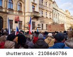 Small photo of PARDUBICE, CZECH REPUBLIC - jANUARY 15, 2022: People at anti-vaccine demonstration during coronavirus pandemic holding signs warning against myocarditis caused by vaccination