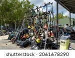 Small photo of Mackay, Queensland, Australia - October 2021: Used whipper snipers for sale dump shop