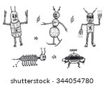 hand drawn set of robots ... | Shutterstock .eps vector #344054780