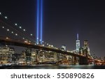 View of Manhattan skyline at night, NYC