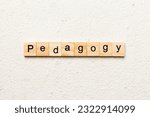Small photo of Pedagogy word written on wood block. Pedagogy text on cement table for your desing, concept.