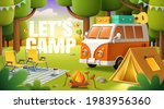 cute camper van  tent  bonfire... | Shutterstock .eps vector #1983956360
