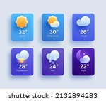 Website or mobile app ui icon set for weather forecast. 3d modern glass morphism design.