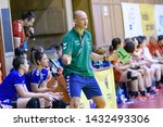 Small photo of Braila, Romania - June 01,2019: The handball coach Costica Buceschi during the game between Romania and Japan for 2019 Women's Carpathian Trophy