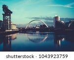 View of the Clyde Arc Bridge and Finnieston Crane, on the River Clyde, Glasgow, Scotland