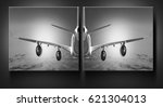 Small photo of Wall painting Airplane Cloud travel sky aviation air speed plane background black white
