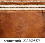 Small photo of Brown leather background with striped border. Light brown and beige color cowhide texture. Mock up template. Copy space for text