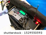 Small photo of Portable radio. The radio station is enclosed in a backpack for mobile use. Radiocommunication. The use of radio communications in industrial production. Professional radiostations.