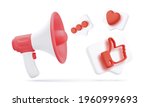 3d white and red megaphone with ... | Shutterstock .eps vector #1960999693