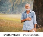 Small photo of Elderly caucasian sweating and fainting.