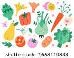 cute vegetables and fruit... | Shutterstock .eps vector #1668110833