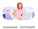 mother freelancer trying to... | Shutterstock .eps vector #2141914643