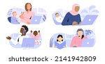 mothers freelancers working at... | Shutterstock .eps vector #2141942809