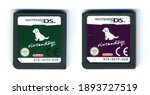 Small photo of London, England, 26.05.2020 Nintendogs nintendo ds video games cartridge isolated on a white background. Vintage retro video racing gaming.