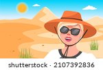 young happy woman in hat ... | Shutterstock .eps vector #2107392836