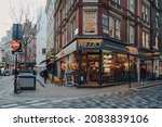 Small photo of London, UK - November 23, 2021: Prezzo restaurant on a street in Soho, an area of London famous for its bars, restaurants and clubs. Prezzo is a chain of British-owned restaurants in UK and Ireland.