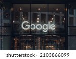 Small photo of London, UK - January 01, 2022: Name sign at the entrance of Google offices in London. First Google office in the UK in opened in 2003 and has since grown to accommodate thousands of employees.
