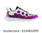 Multicolored creative sneaker on a white background. Bright joyful shoes.