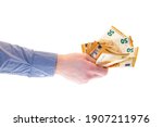 hand holding euro banknotes... | Shutterstock . vector #1907211976