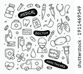 medical and healthcare doodles... | Shutterstock .eps vector #1911469549
