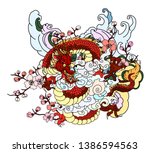 japanese dragon tattoo with... | Shutterstock .eps vector #1386594563