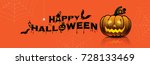 happy halloween pumpkins  bats... | Shutterstock .eps vector #728133469