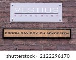 Small photo of Billboard Vestius Advocaten And Croon Davidovich Advocaten At Amsterdam The Netherlands 8-2-2022