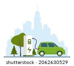 green electric car charging ... | Shutterstock .eps vector #2062630529