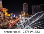 Small photo of LAS VEGAS, THE USA, 17 October 2023: Main street Las Vegas Boulevard "The Strip" area during preparing road, stands and lights by Formula 1 what will takes on November 2023 year in Las Vegas, Nevada.