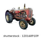 Old Red Tractor Illustration In ...