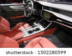 Small photo of Germany, Frankfurt - 10.September 2019: Audi S6 Limousine TDI , TDI Tiptronic - Interior detail view with controls and steering wheel - IAA Car Show Frankfurt 2019