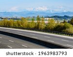 empty highway a1 westauobahn in the lower austrian region mostviertel with mountain oetscher in the background